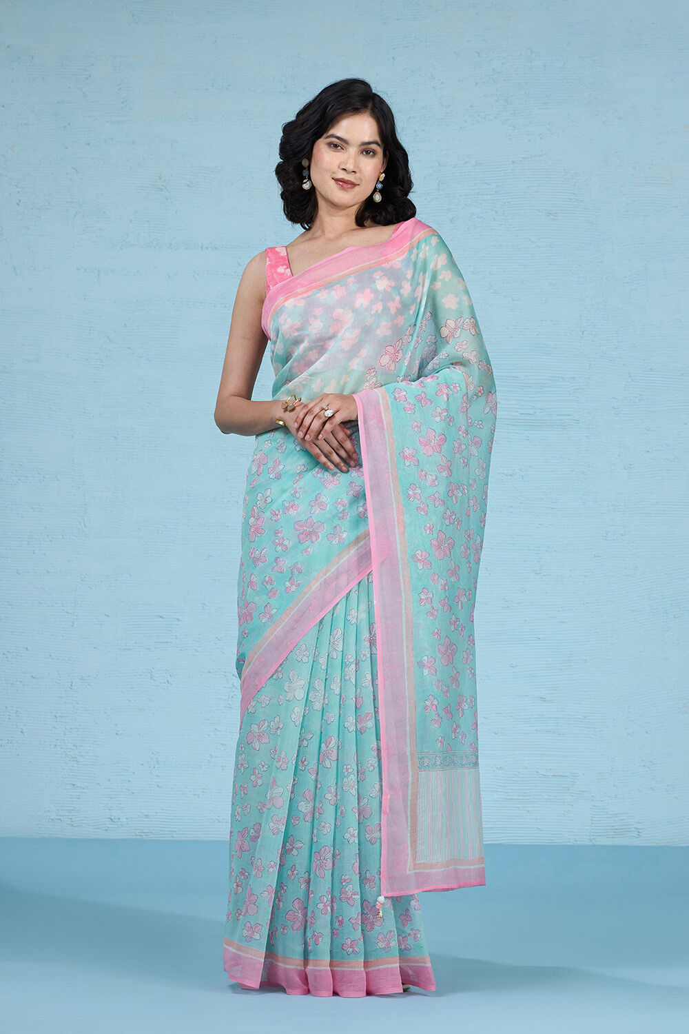 Blue Rajasthan Pure Silk Cotton Printed Sanganeri Saree image number null