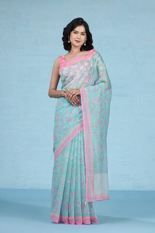Blue Rajasthan Pure Silk Cotton Printed Sanganeri Saree thumbnail image number null