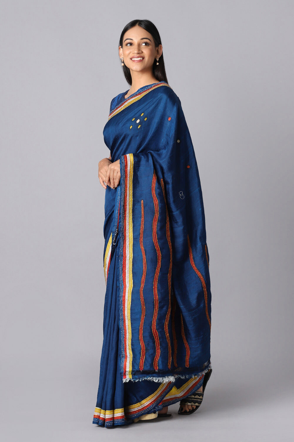 Blue Pure Silk Hand Painted Saree image number null