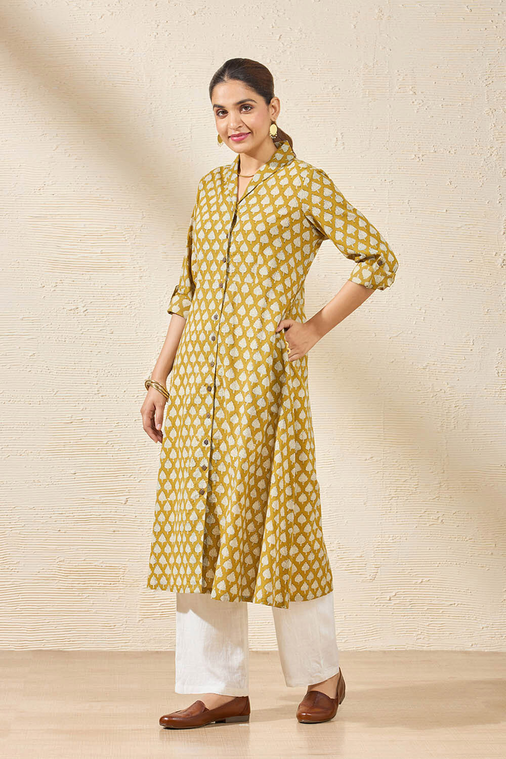 Yellow Pure Cotton Printed Sanganeri Kurta image number null