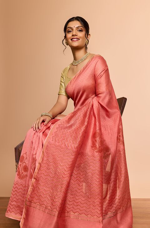Light Pink Rajasthan Pure Silk Cotton Printed Sanganeri Saree