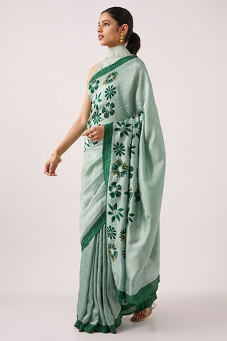 Light Green Pure Silk Hand Paint Saree thumbnail image number null