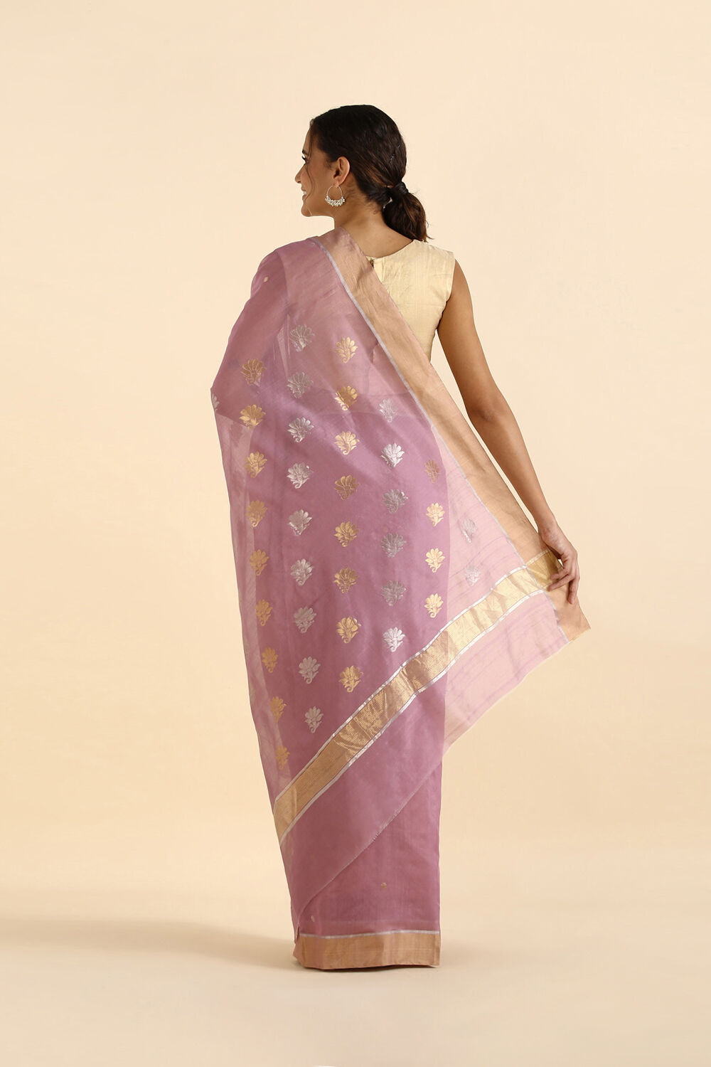 Violet Pure Silk Cotton Chanderi Saree image number null