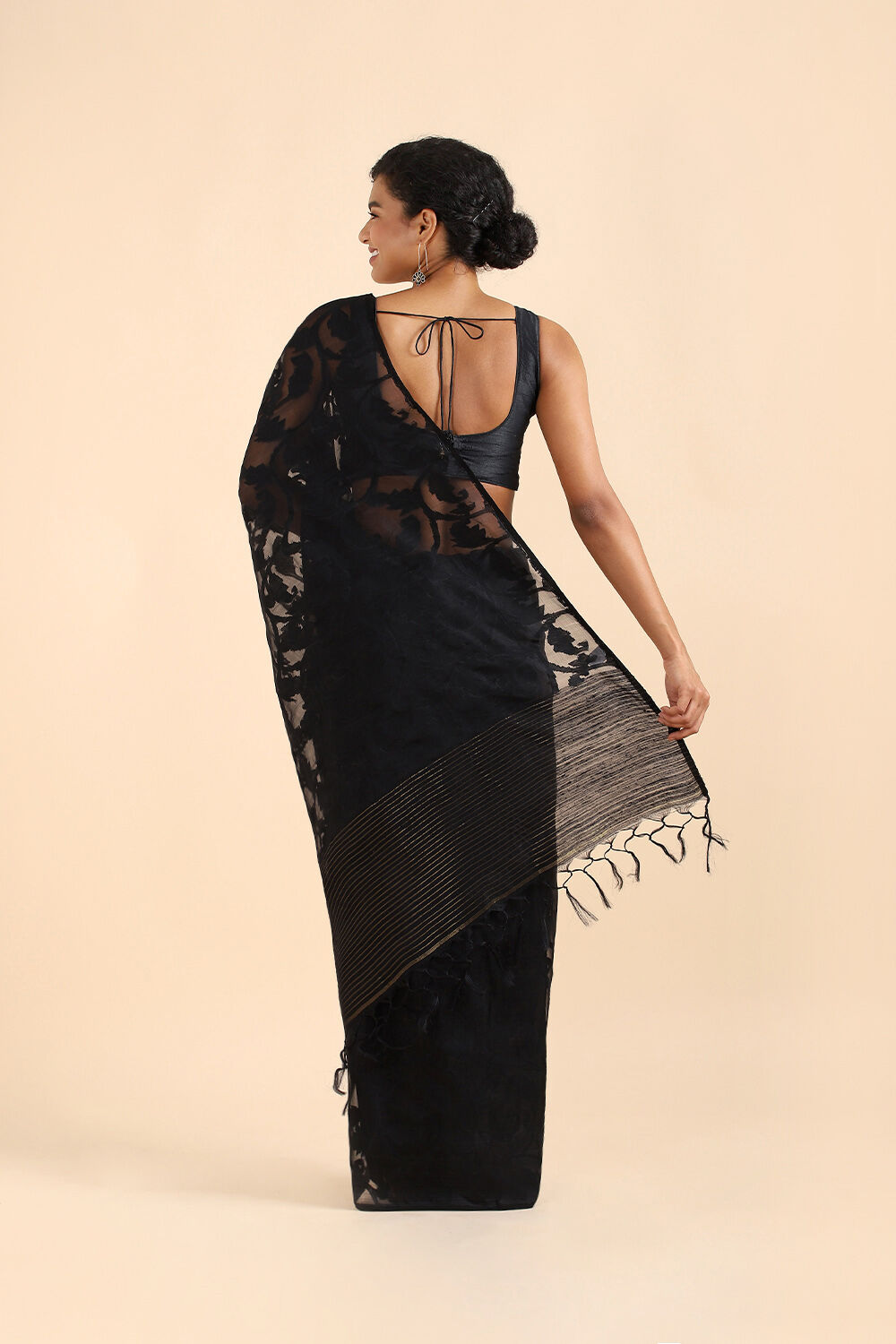 Black Pure Silk Jamdani Saree image number null