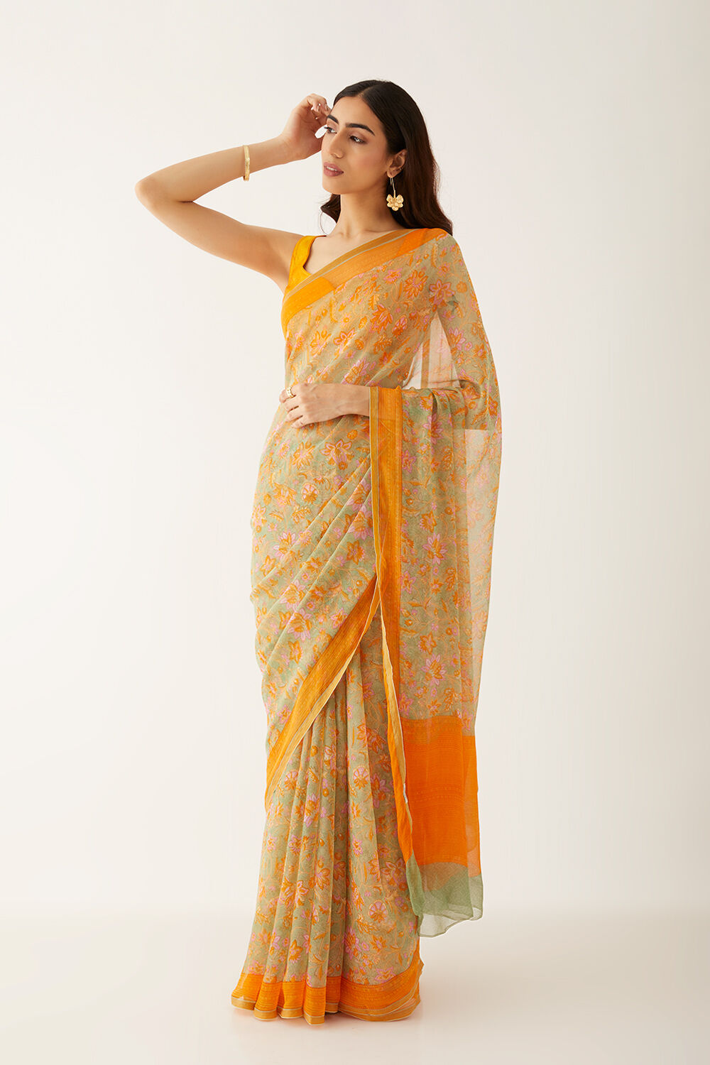 Light Green Viscose Chiffon Printed Saree image number null