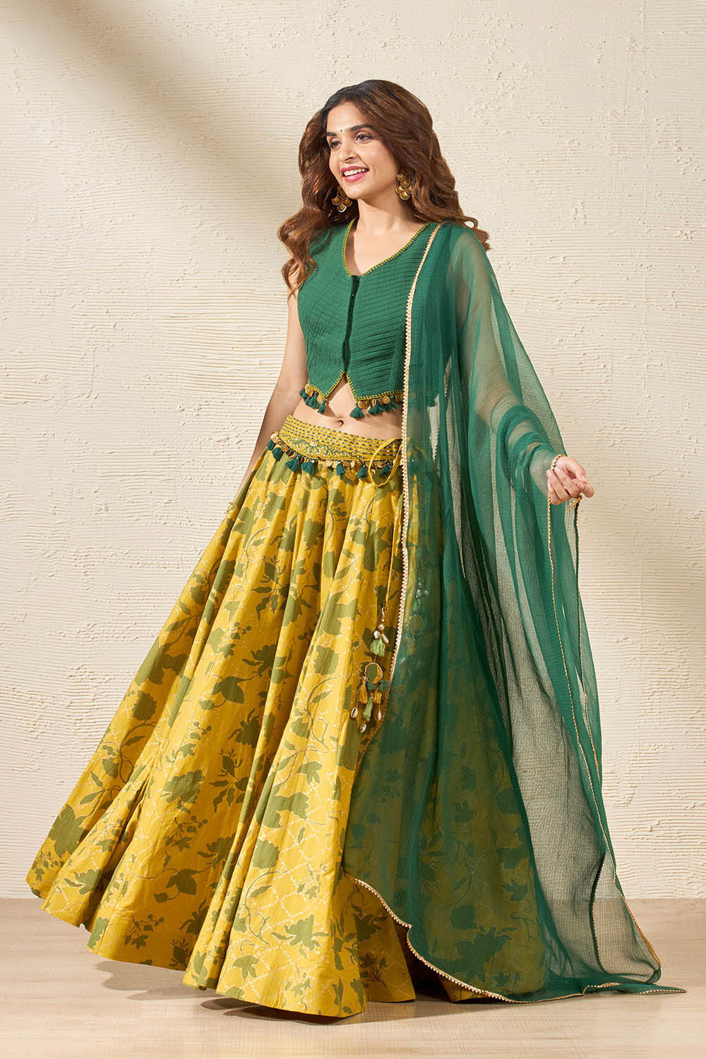 Green Pure Cotton Rajasthan Screen Printed Lehenga Taneira Online Store