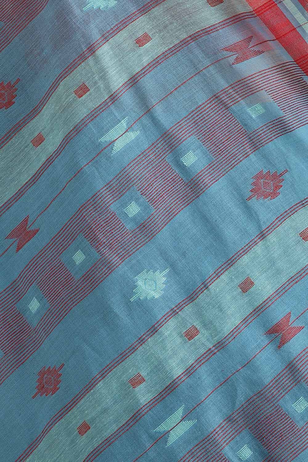 Light Blue Pure Cotton Jamdani Saree image number null