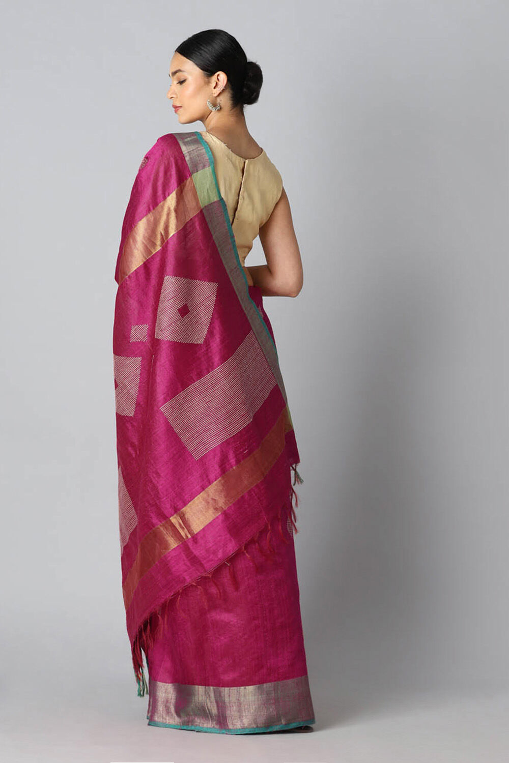 Dark Pink Pure Tussar Silk Bhagalpuri Saree image number null