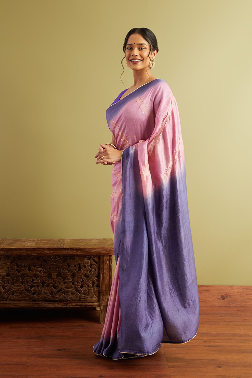 Purple Tie and Dye Pure Silk Saree image number null