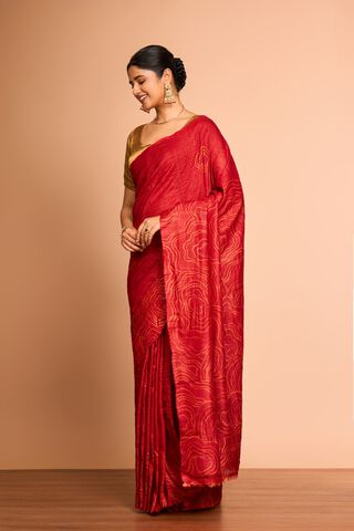 Red Batik Pure Tussar Silk Bengal Saree thumbnail image number null