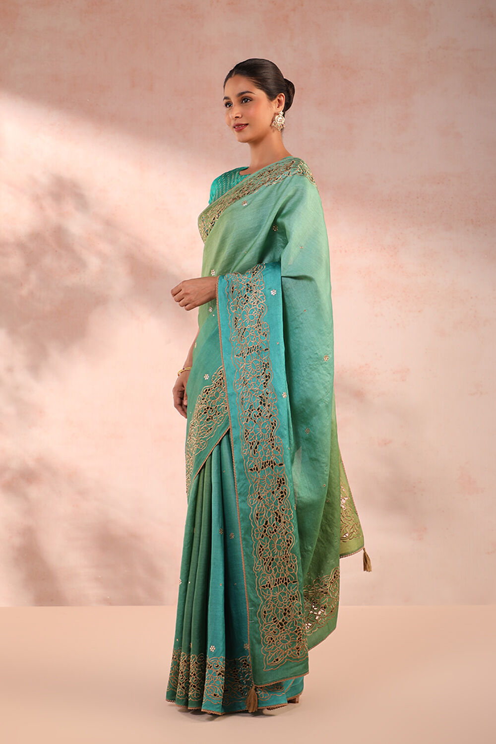 Blue Pure Tussar Silk Embroidery Saree image number null
