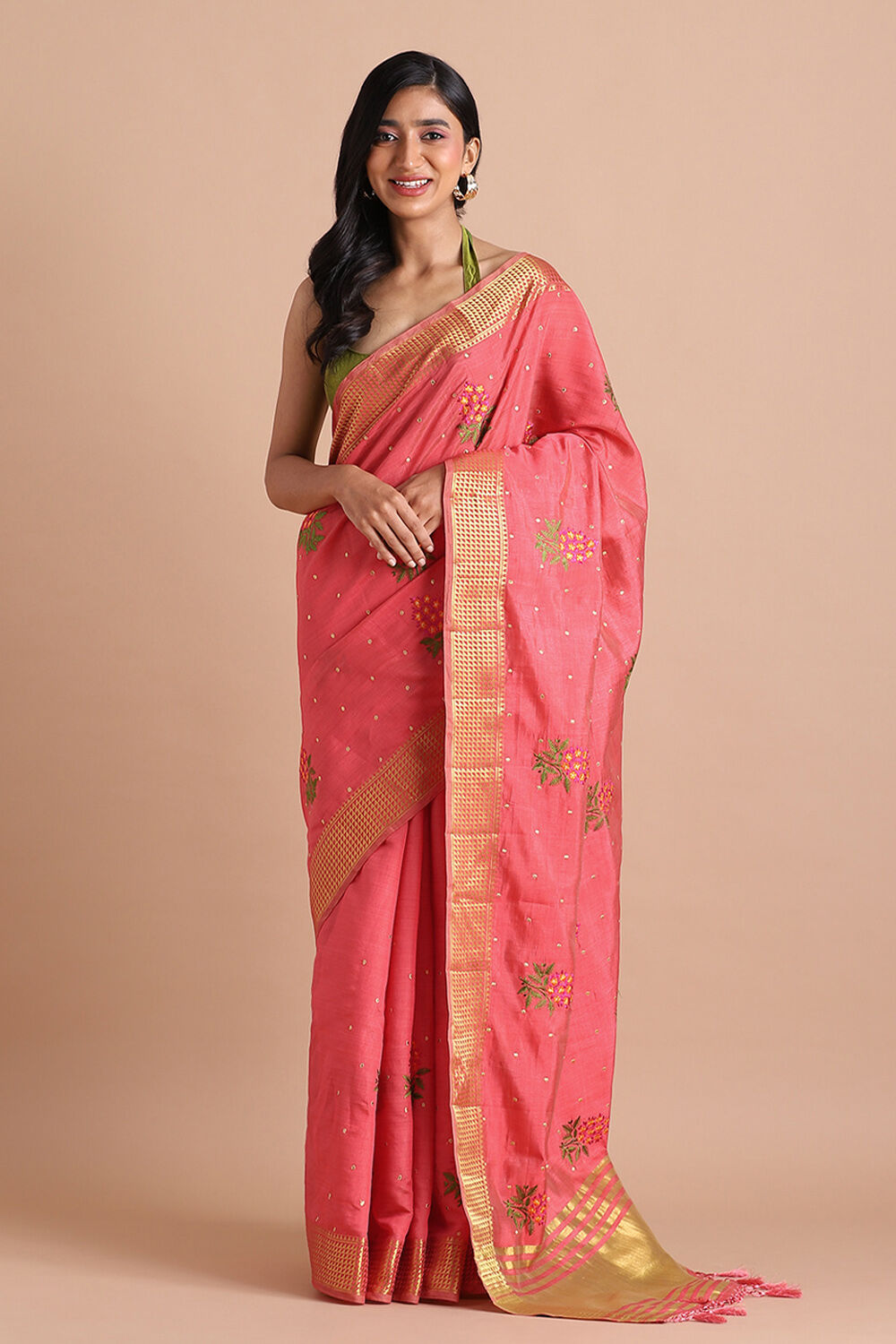 Pink Pure Embroidered Saree image number null