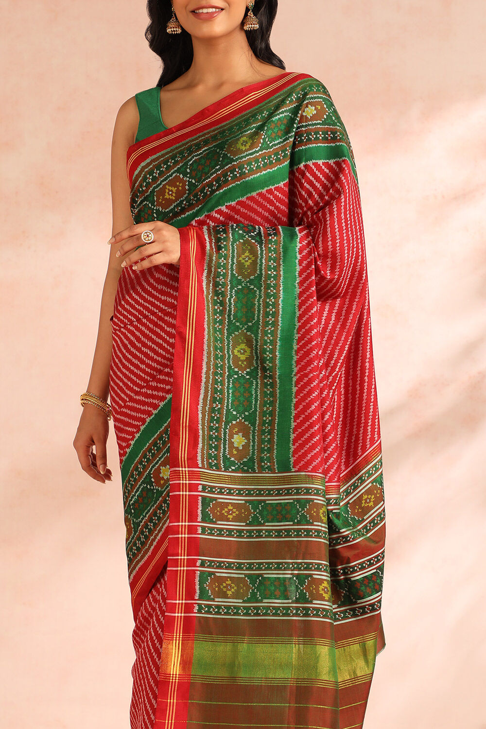 Red Rajkot Pure Silk Ikat Patola Saree image number null