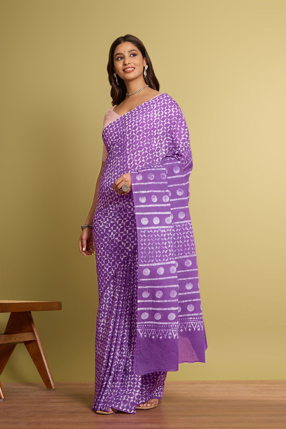 Violet Pure Cotton Batik Saree image number null