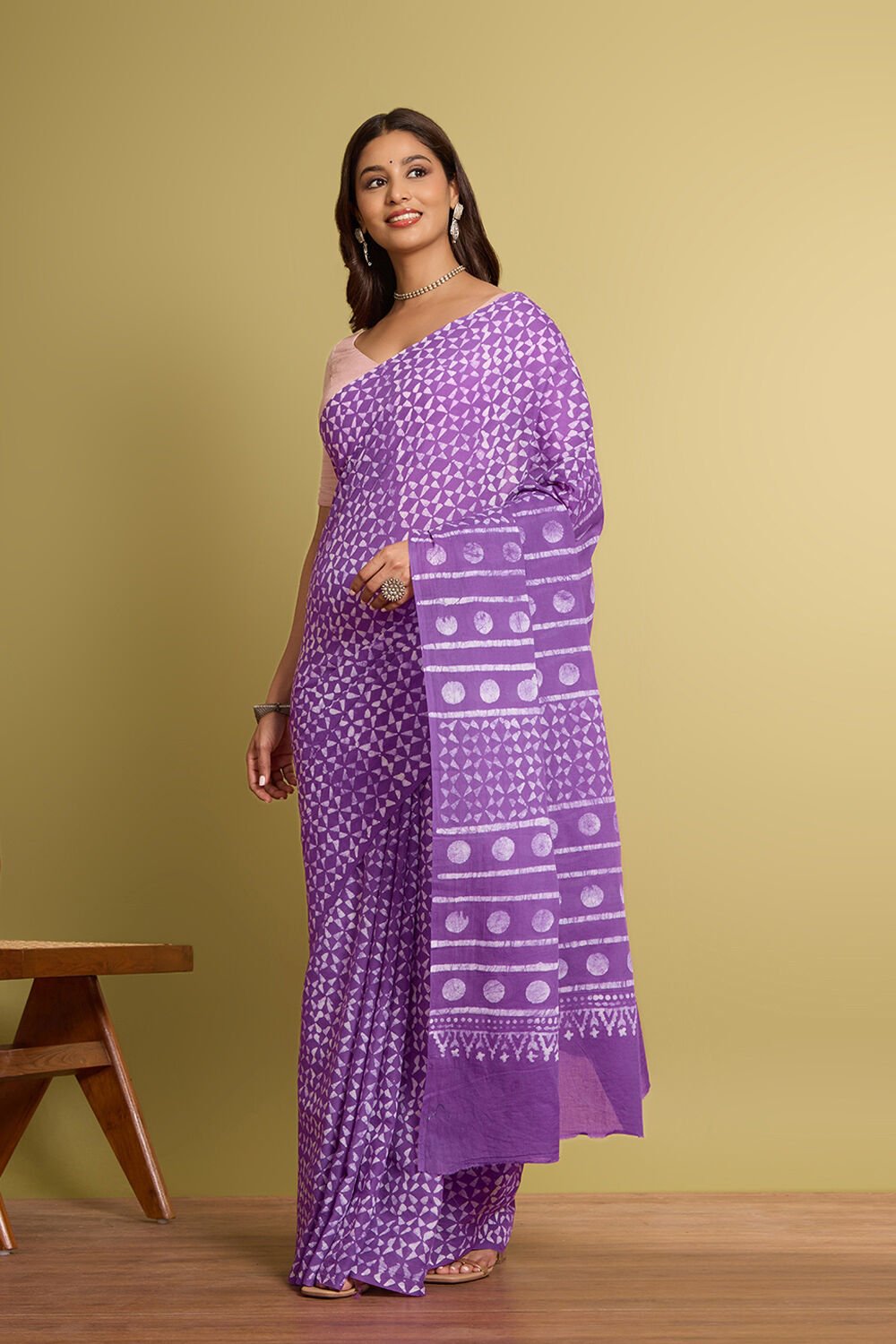 Violet Pure Cotton Batik Saree image number null