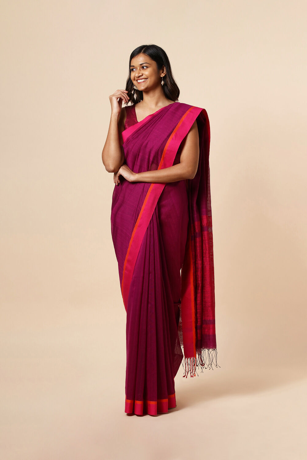 Violet Handwoven Bengal Pure Silk Cotton Saree image number null