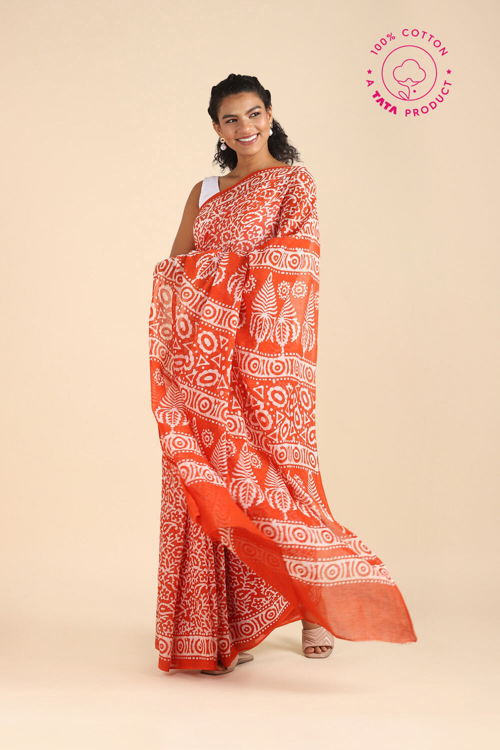 Orange Pure Cotton Batik Saree image number null