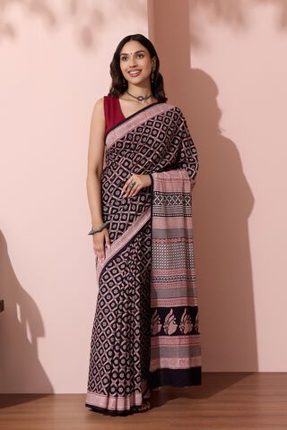 Black Bagh Block Printed Pure Cotton Saree thumbnail image number null