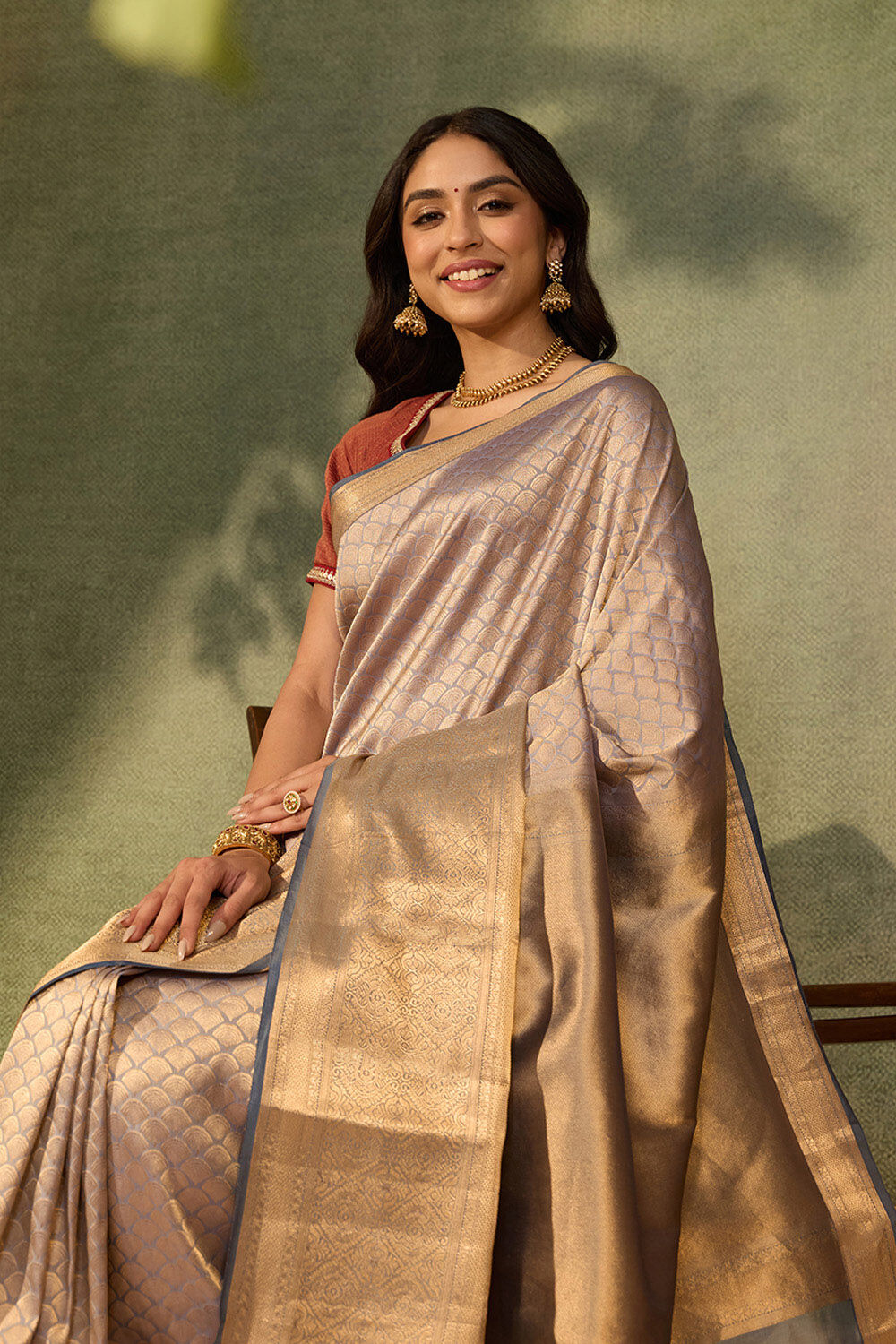 Light Blue Woven Kanjivaram Inspired Design Silk Viscose Saree image number null