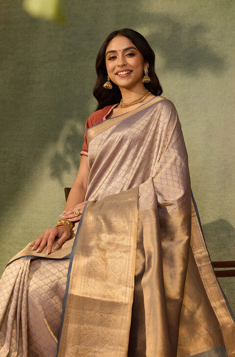 Light Blue Woven Kanjivaram Inspired Design Silk Viscose Saree