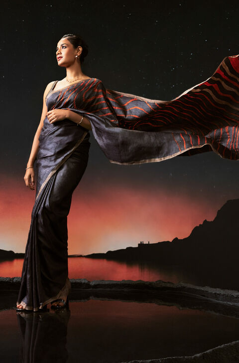 Brown Bengal Tussar Hand Painted Saree