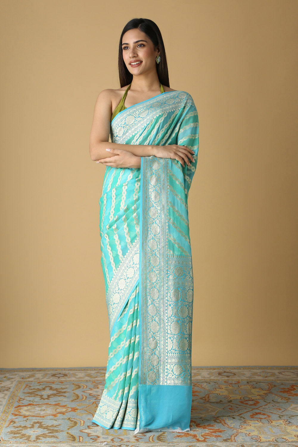 Light Pure Green Georgette Banarasi Saree image number null