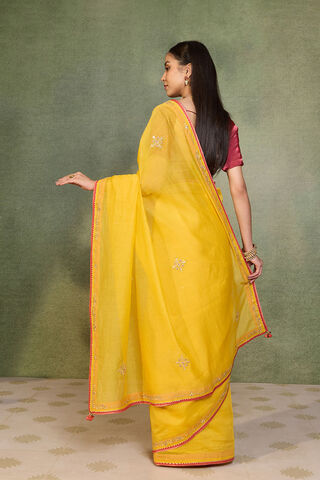 Yellow   Pure Silk Cotton Embroidered Saree thumbnail image number null
