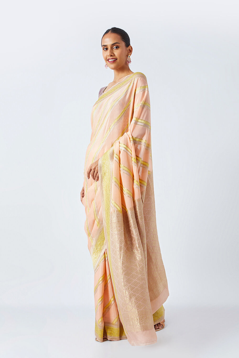 Light Orange Pure Crepe Embroidered Saree image number null