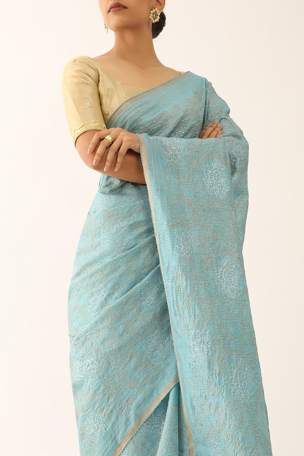 Blue Contemporary Pure Tussar Silk Embroidery Saree image number null