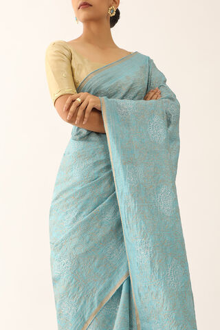 Blue Contemporary Pure Tussar Silk Embroidery Saree thumbnail image number null
