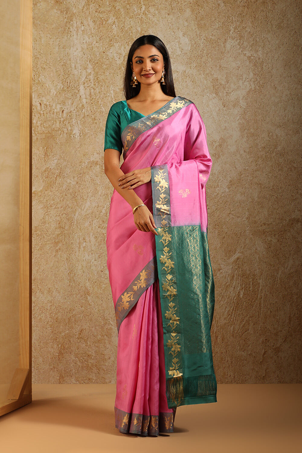 Pink South Pure Silk Woven Saree image number null