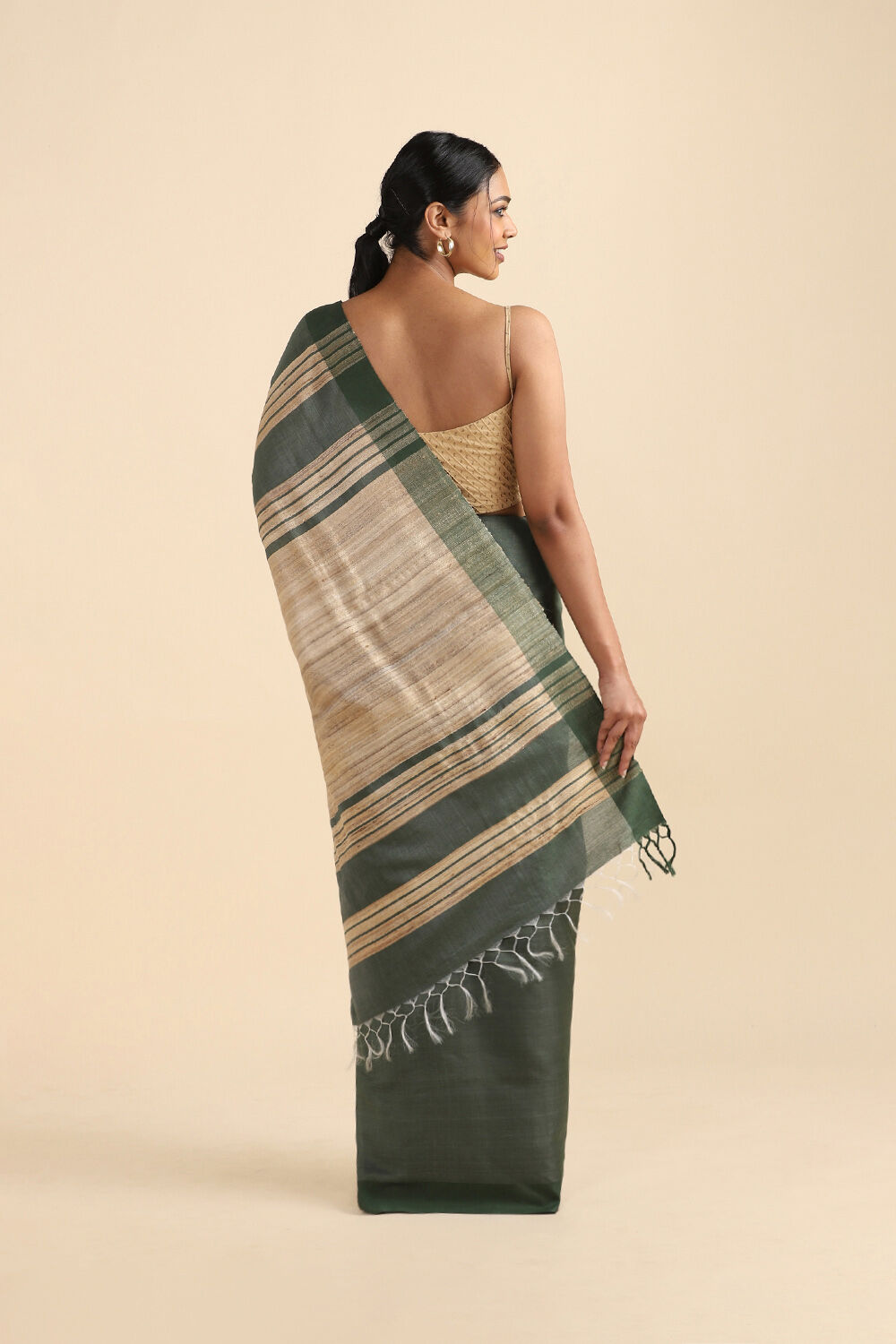 Dark Green Pure Silk Viscose Bhagalpuri Saree image number null