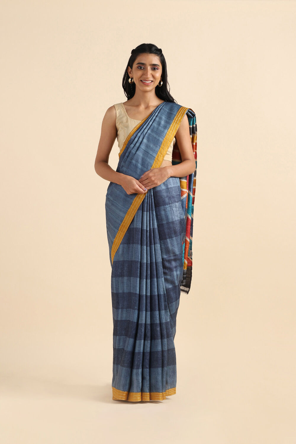 Grey Pure Tussar Silk Embroidered Saree image number null