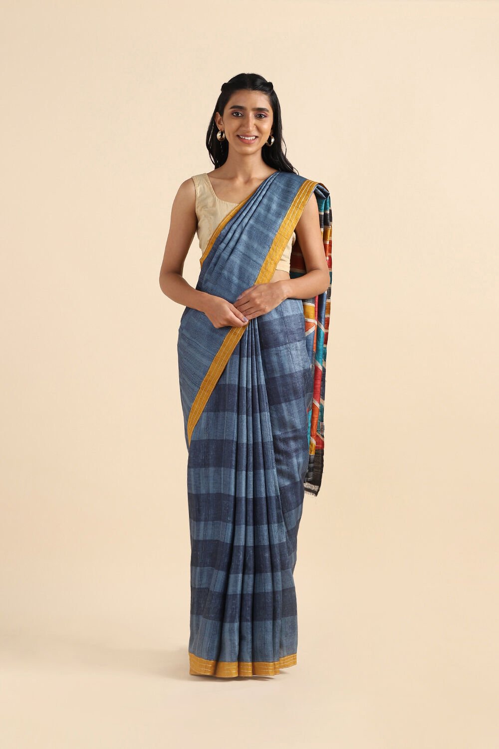 Grey Pure Tussar Silk Embroidered Saree image number null
