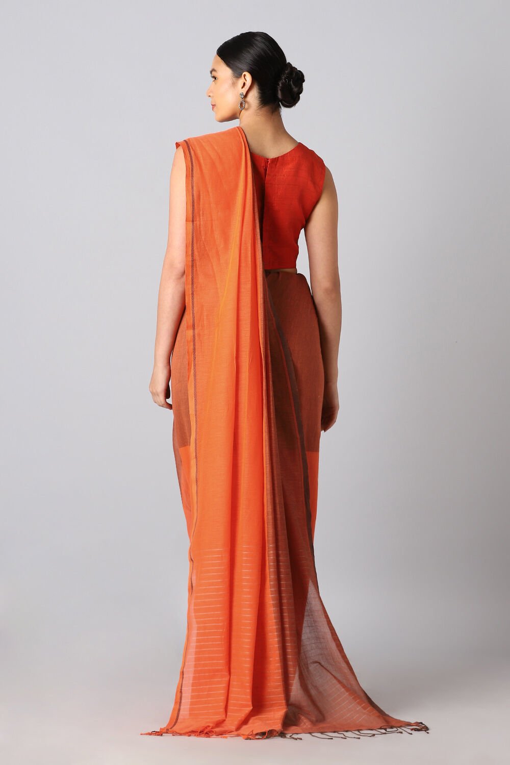 Orange Pure Cotton Bengal Saree image number null