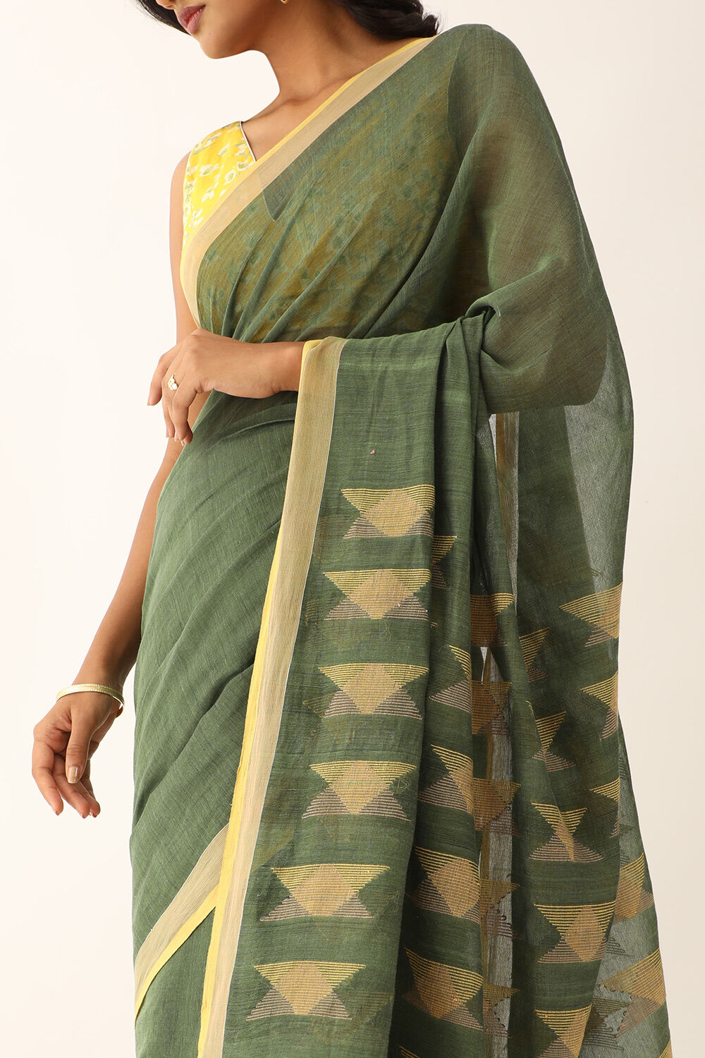 Green Pure Cotton Woven Bengali Saree image number null
