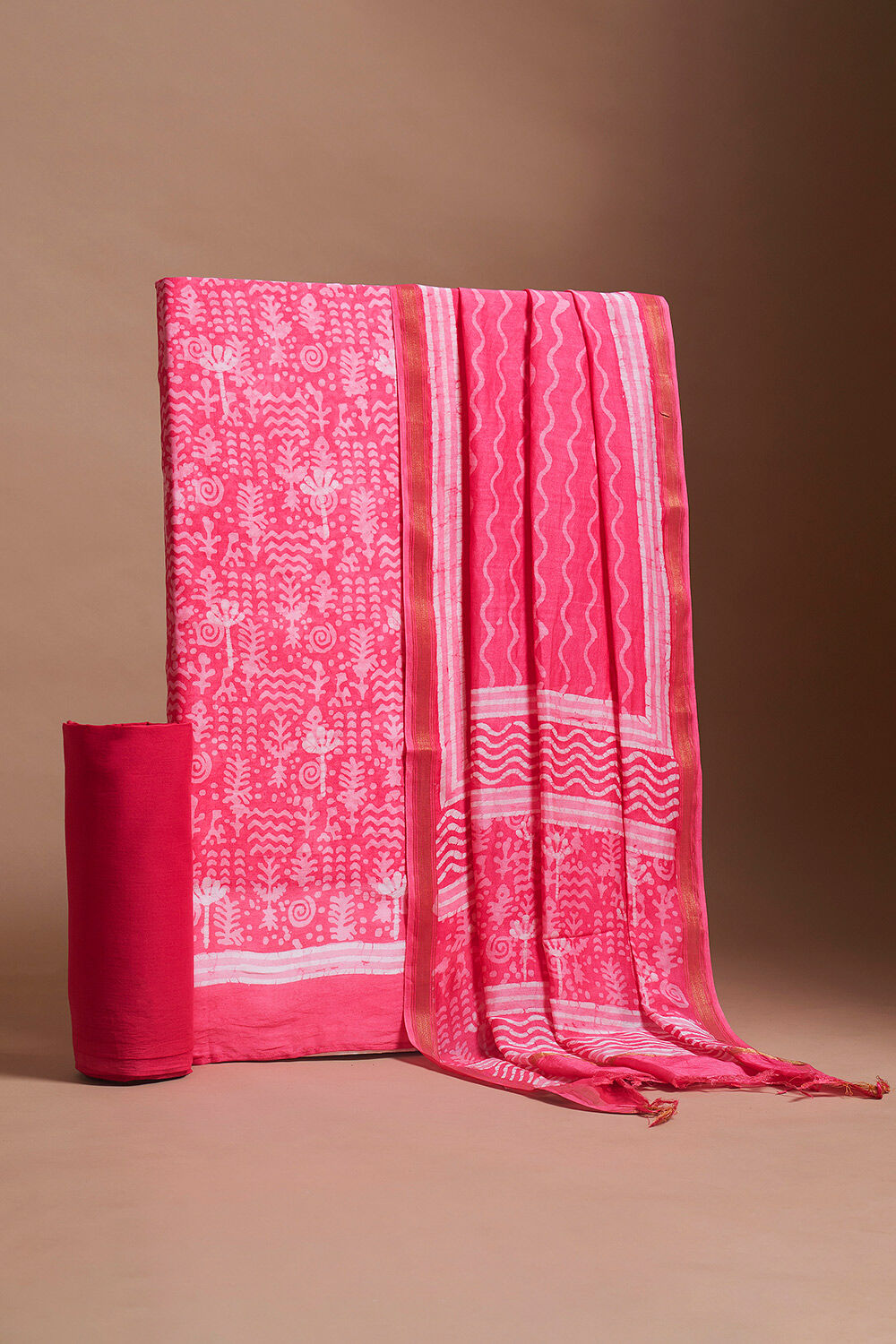Light Pink Block Printed Pure Silk Cotton Suit Set image number null