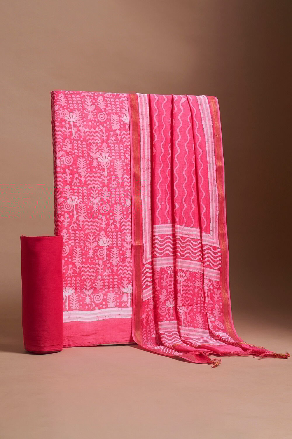 Light Pink Block Printed Pure Silk Cotton Suit Set image number null