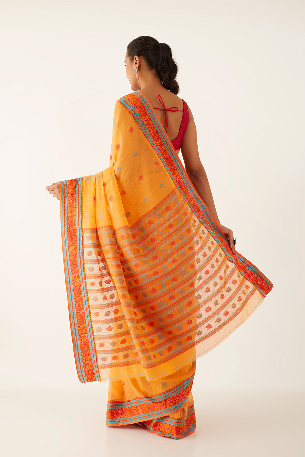 Orange Pure Cotton Jamdani Bengali Saree image number null