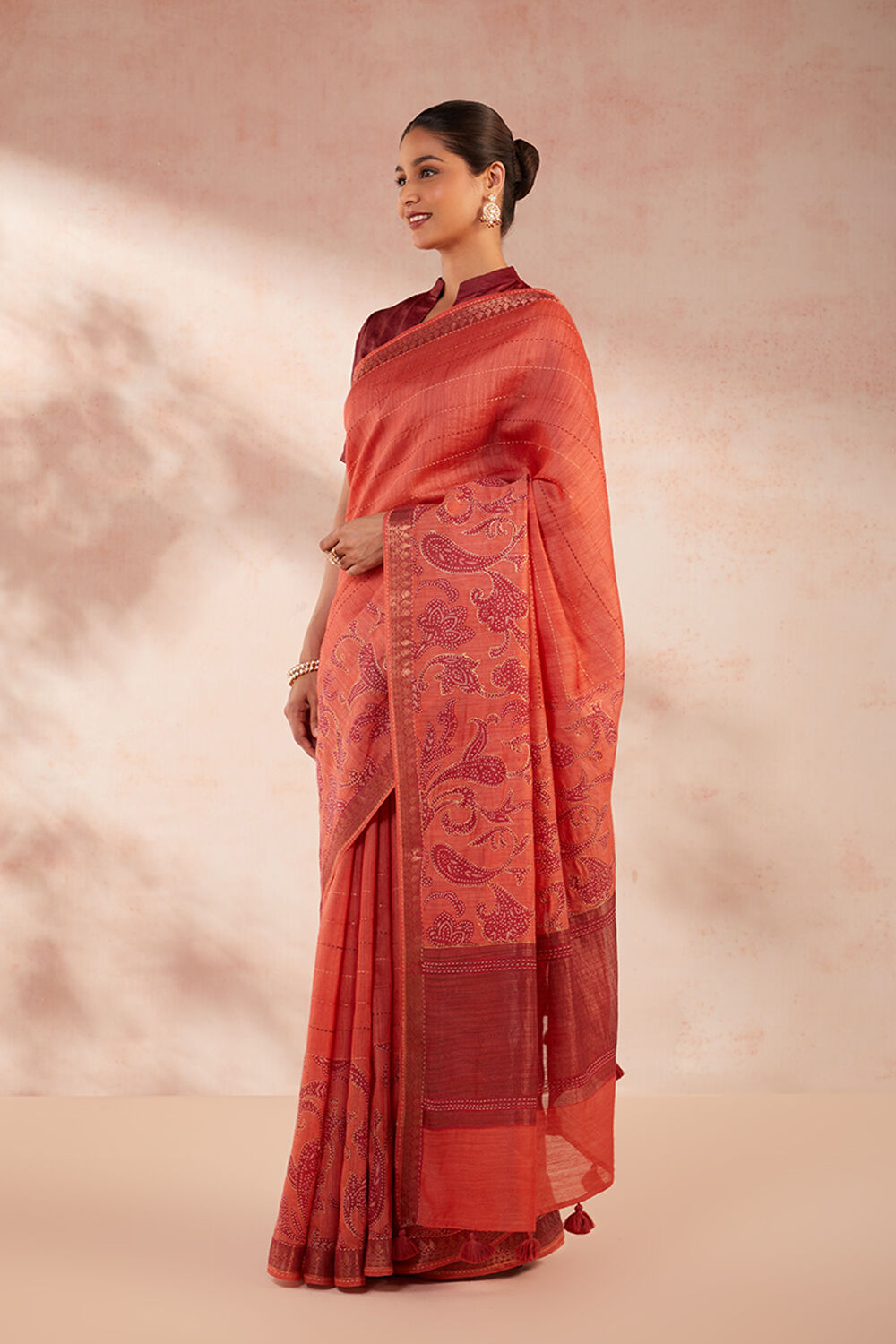 Light Red Printed Tussar Saree image number null