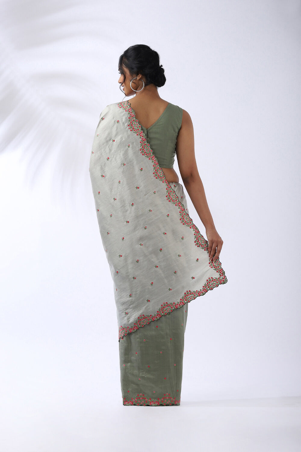 Green Pure Silk Embroidered Saree image number null