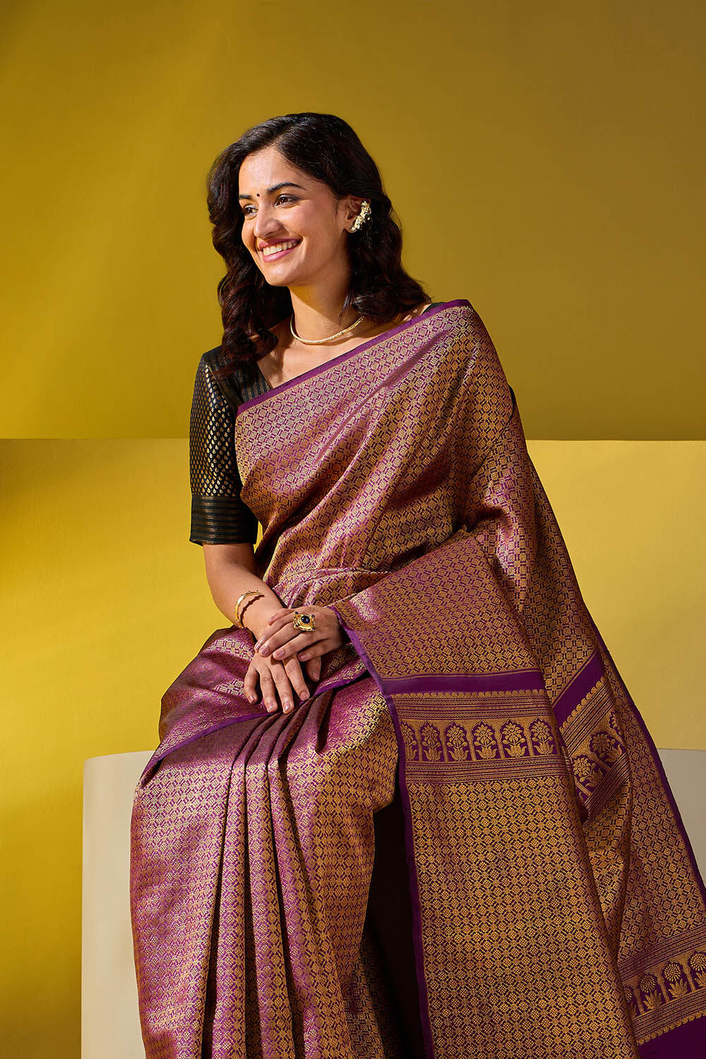 Purple Woven Pure Silk Kanjivaram Saree image number null