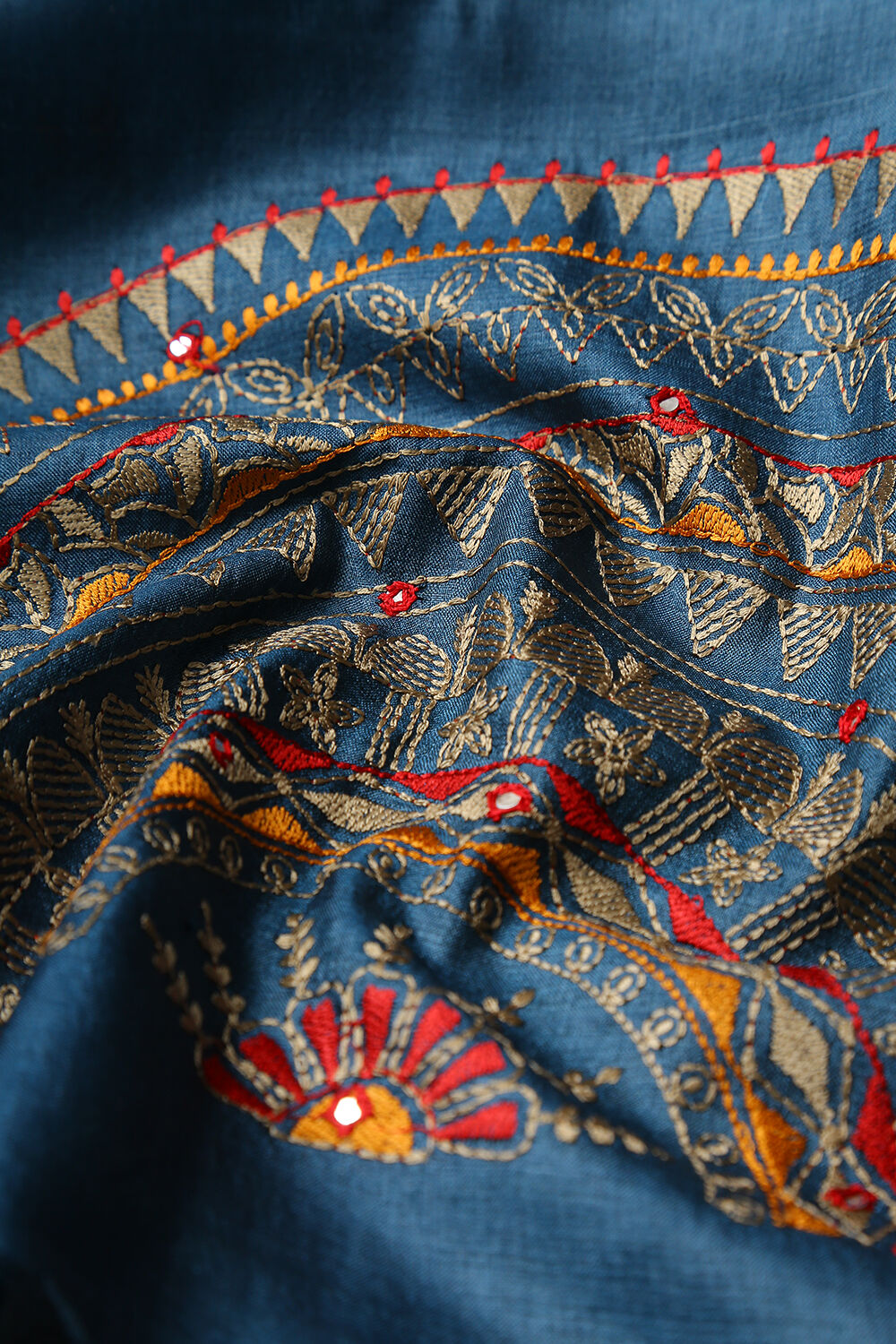Blue Tussar Silk Embroidered Dupatta image number null