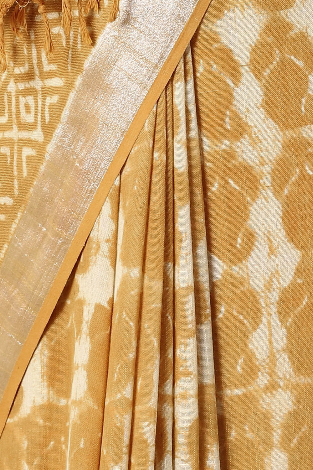 Yellow Pure Cotton Linen Bagru Printed Saree image number null