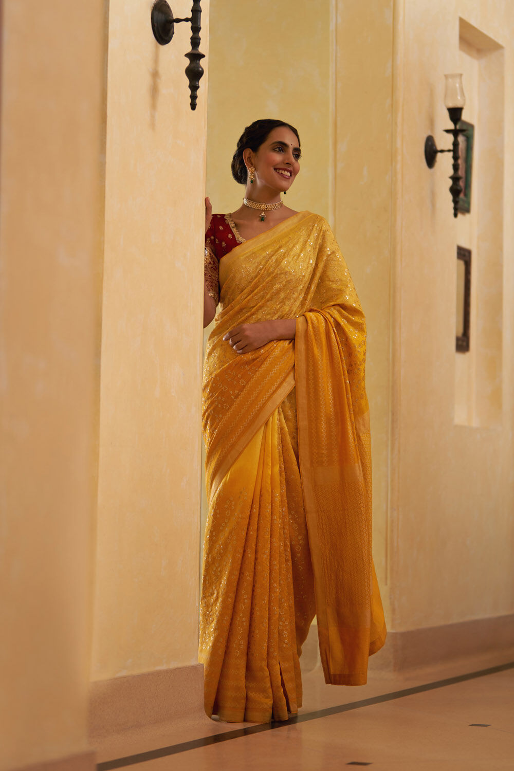 Yellow Pure Silk Organza Embroidery Banarasi Saree image number null