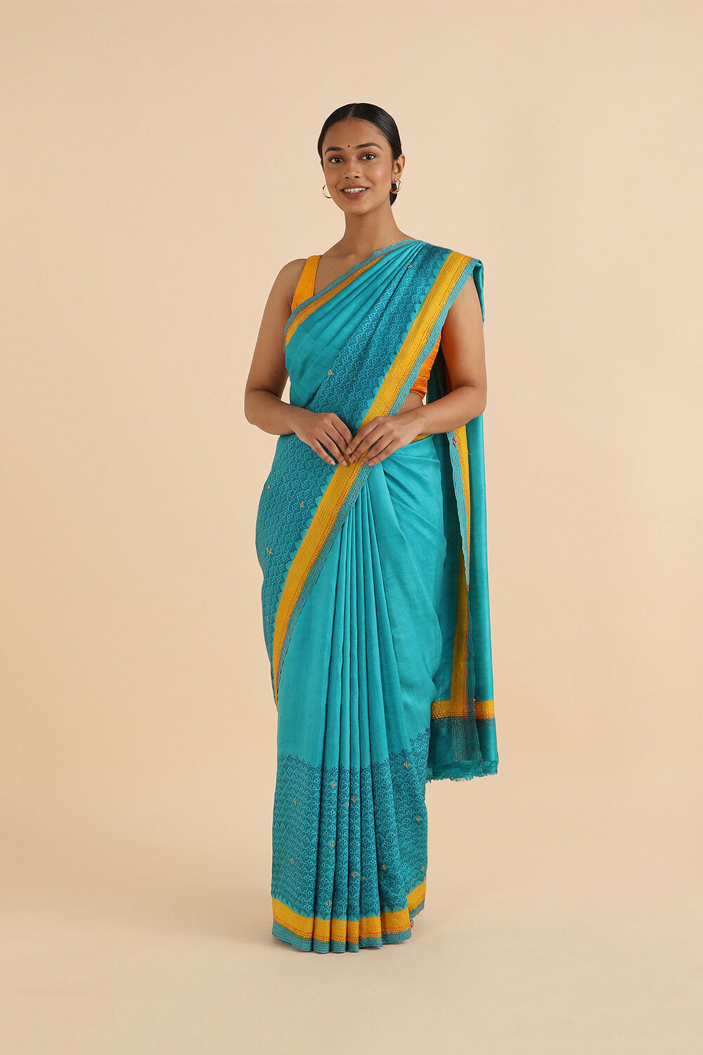 Light Pure Blue Silk Kantha Saree image number null