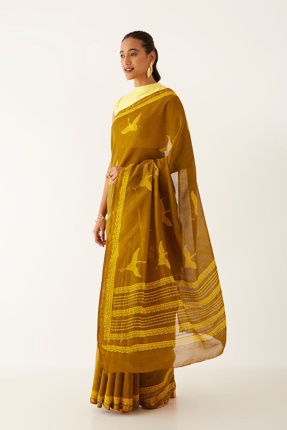 Dark Yellow Pure Silk Cotton Bagru Printed Saree image number null