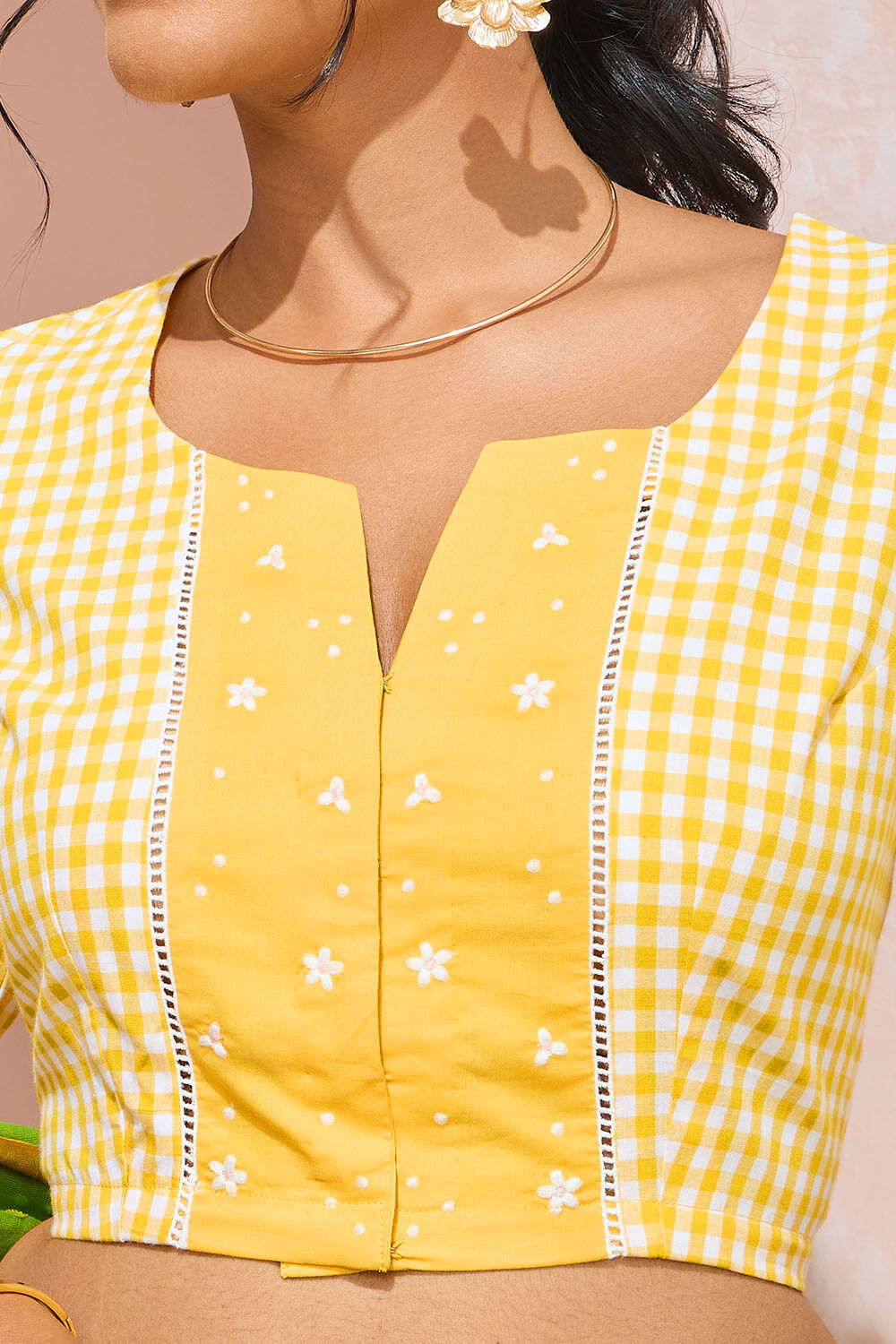 Yellow Pure Cotton Embroidered Blouse image number null