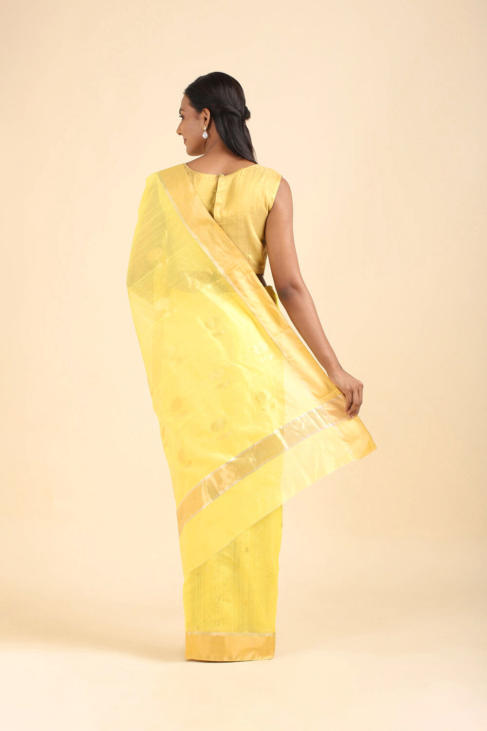 Yellow Pure Silk Cotton Chanderi Saree image number null