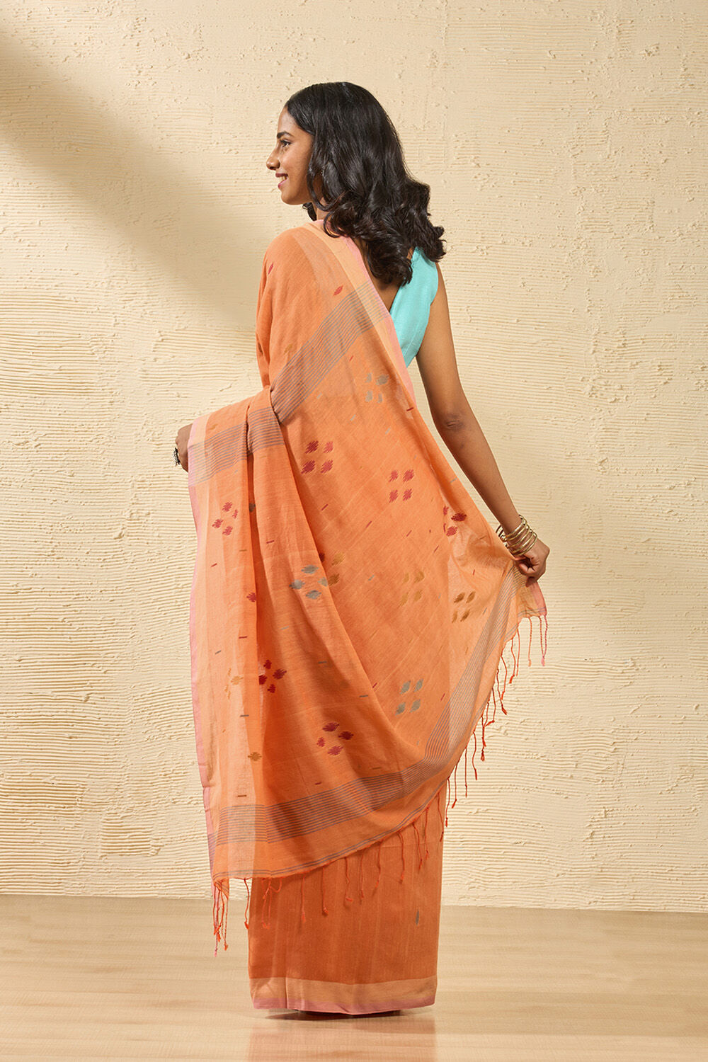 Orange Bengal Pure Cotton Jamdani Saree image number null